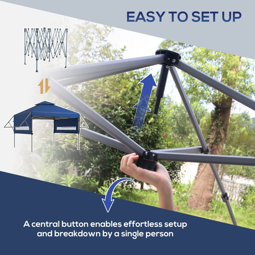 Gazebo Pieghevole con Pareti Estensibili Altezza Regolabile e Borsa con Ruote 5x3m  Blu