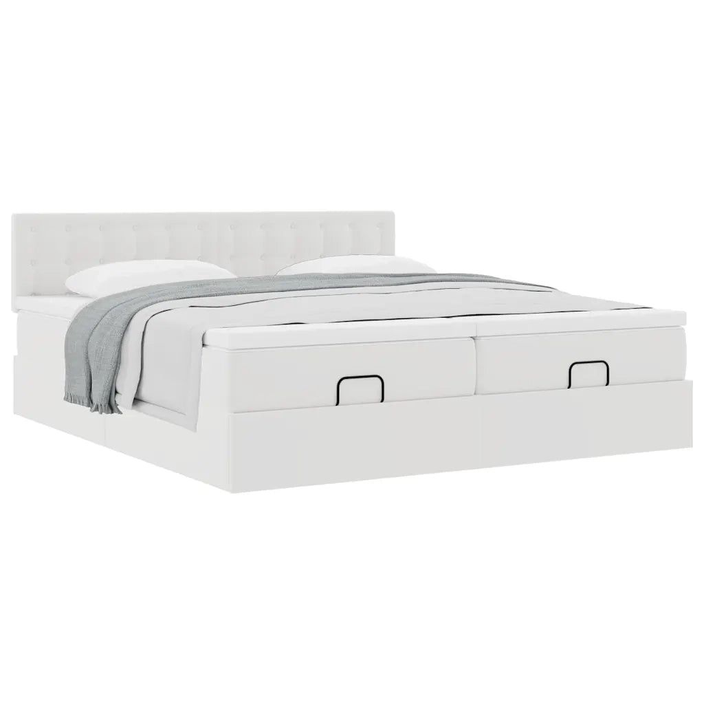 Struttura Letto Pouf con Materassi Bianco 180x200 cm Similpelle 3311957