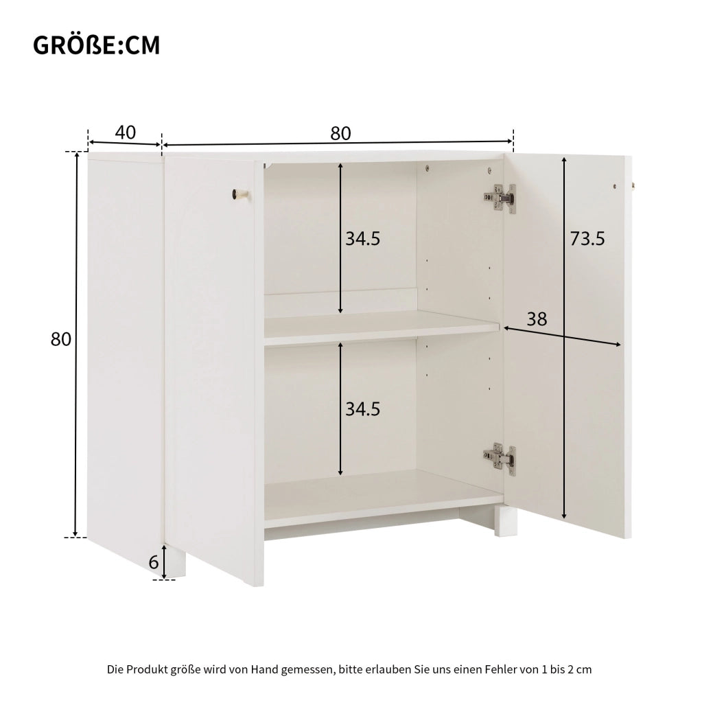 Sideboard 80x40x80 cm con motivo ad arco e superficie facile da pulire in pannello truciolare bianco