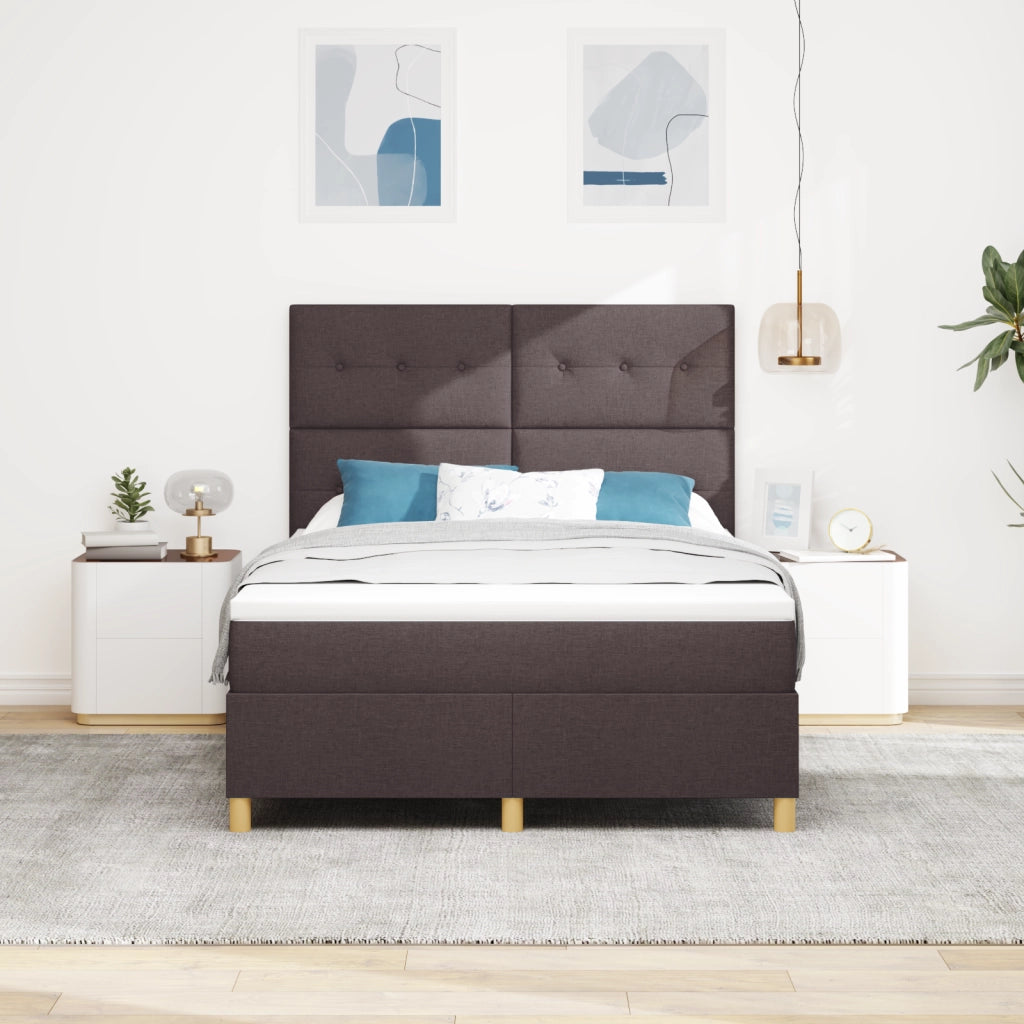 Letto con Box Spring e Materasso Marrone Scuro 140x200 cm Tessuto