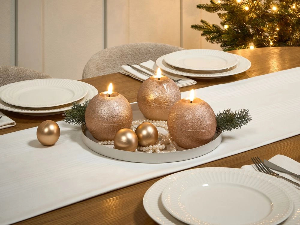 Set di 3 decorazioni natalizie LED per interni Candele decorative in paraffina Oro Decorazione per la casa con luci
