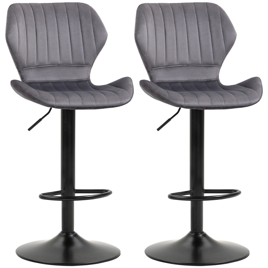Sgabello da Bar ¨C zephmum ¨C Velluto Grigio Metallo 47x51.5x92-114 cm