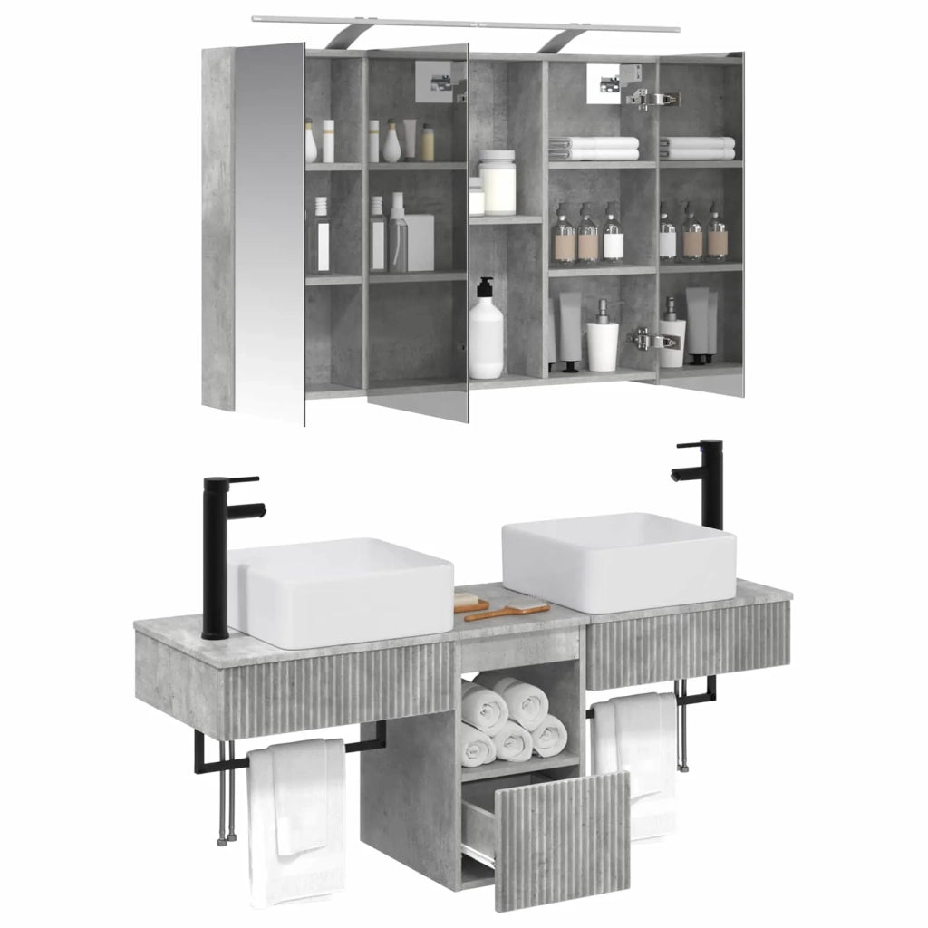Set di Armadi da Bagno 4 pcs Grigio Cemento 100 x 14,5 x 70 cm 3406298