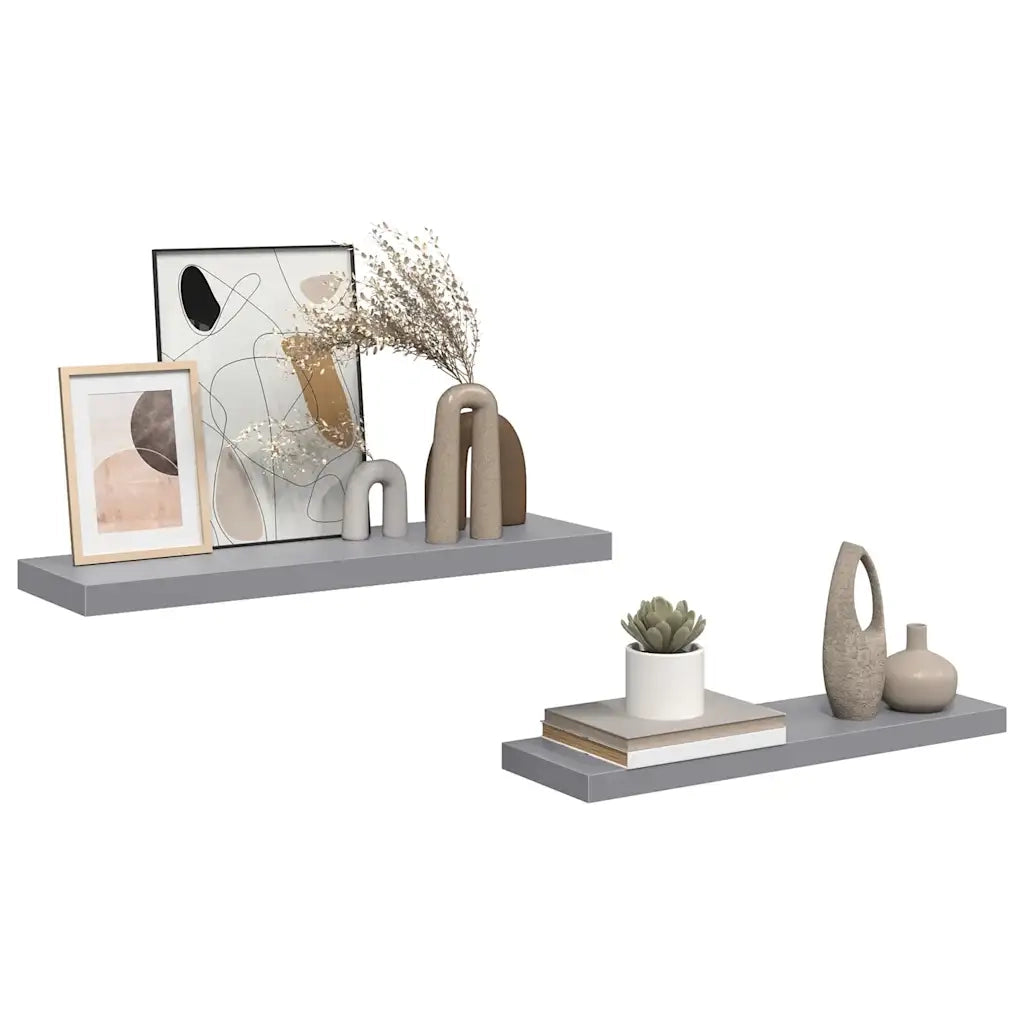 2 pz Scaffali a Parete | Ripiano a parete | Mensole a Parete Grigi 80x23,5x3,8 cm in MDF
