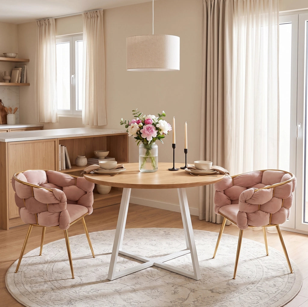 Sedia da trucco in velluto rosa con gambe in metallo dorato