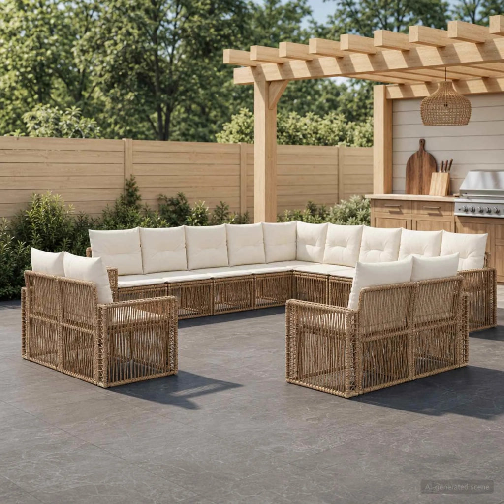 Set Divano da Giardino 13 pz Beige e Bianco Crema polyrattan 3435306