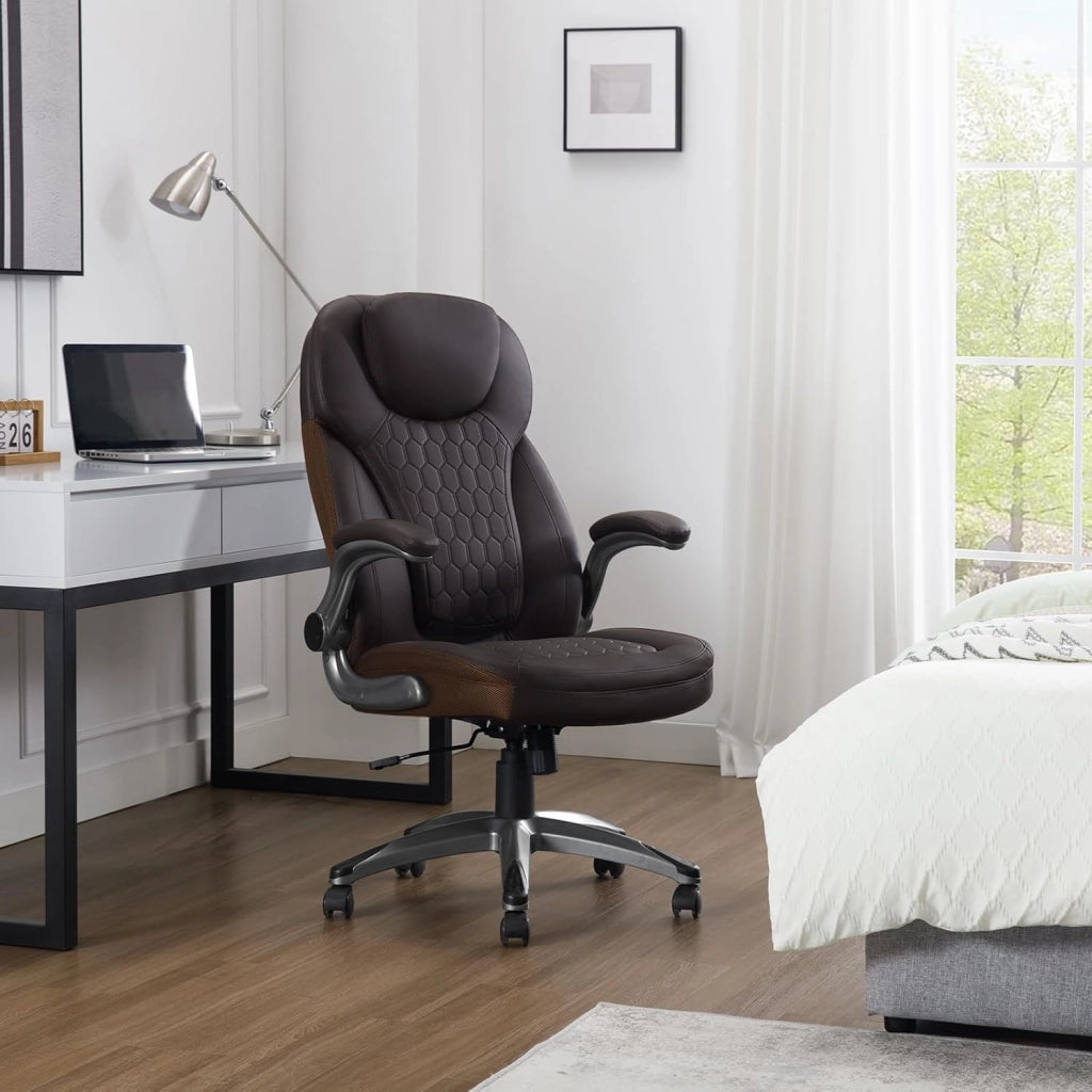 Sedia Ergonomica da Ufficio con Supporto Lombare, Poltrona Ufficio con Funzione Basculante e Braccioli Regolabili, Altezza Regolabile, PU, Nero