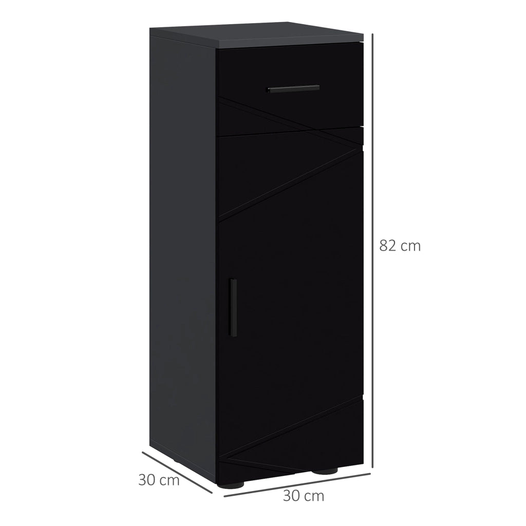 Mobiletto Bagno 1 Cassetto 1 Anta 30x30x82 cm in Truciolato Nero e Grigio