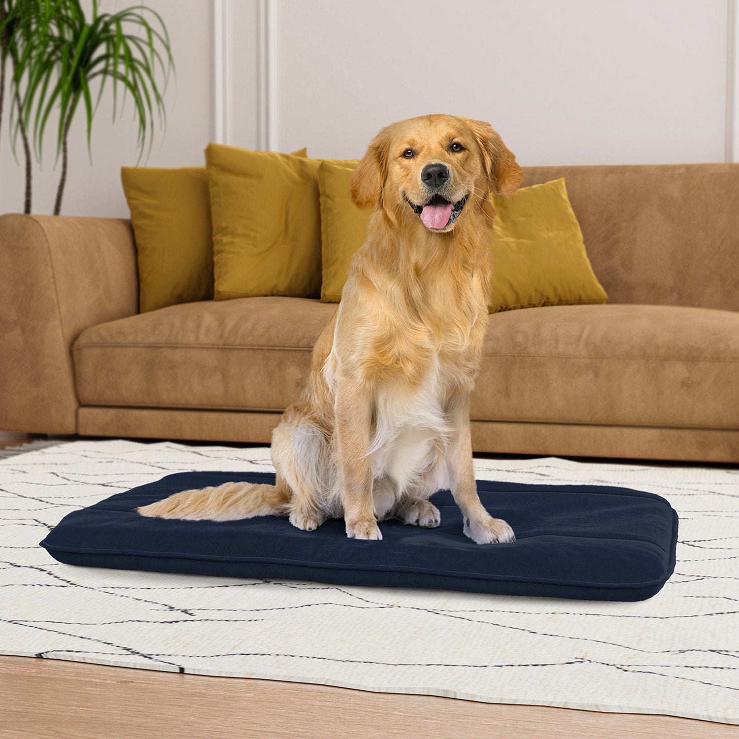 Maxi Cuscino Imbottito e Trapuntato per Cani Gatti in Microfibra Blu Scuro