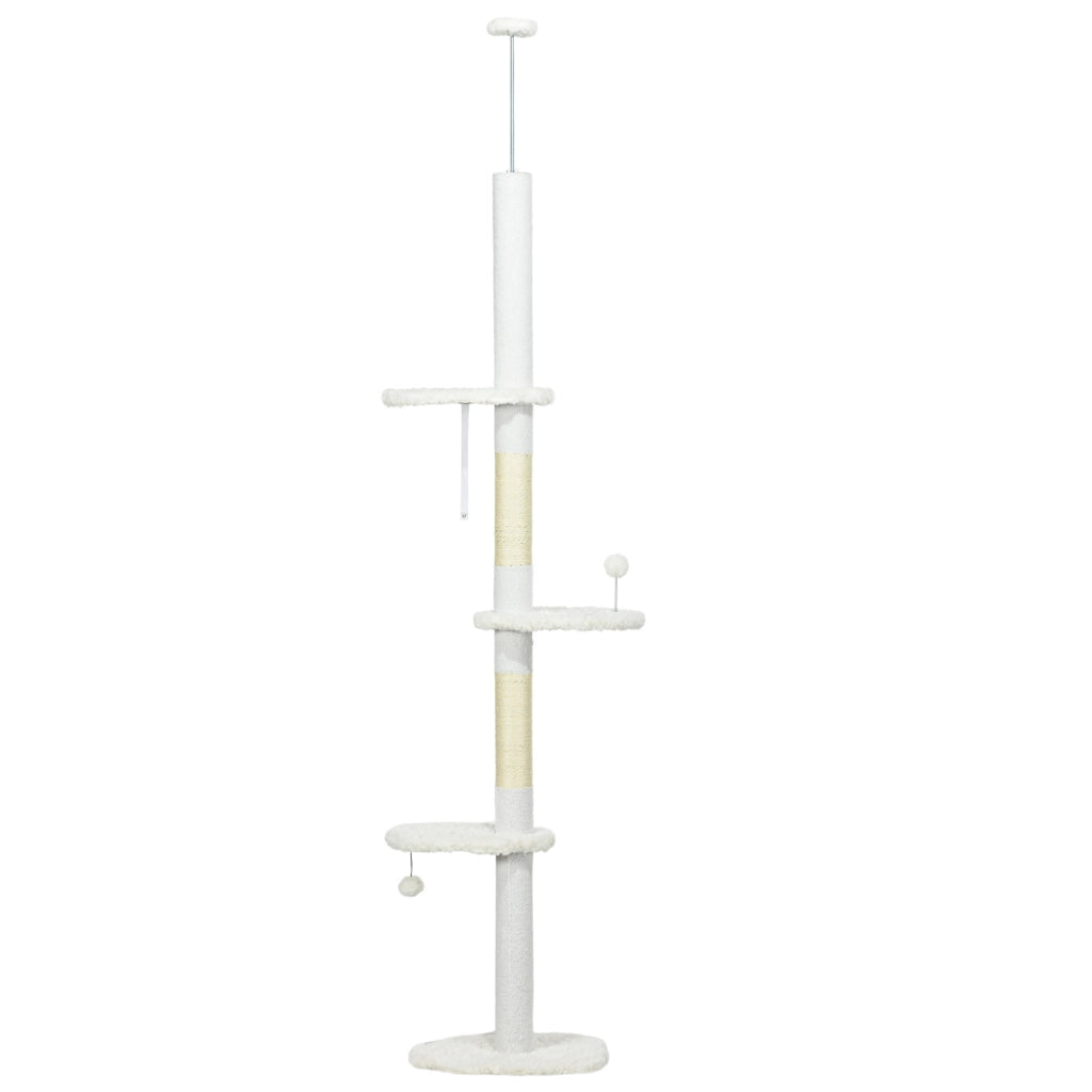 Albero per Gatti a Soppalco Regolabile in Sisal ¨C Zephmum ¨C Bianco 48x32x225-255 cm