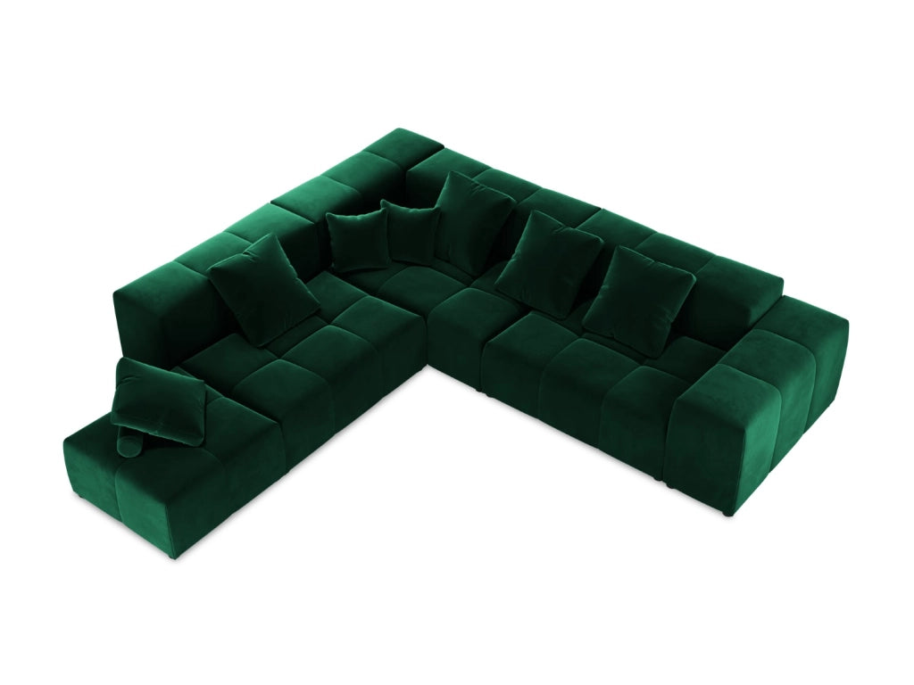 Cosmopolitan Design - Divano angolare modulare reversibile "Rome" 7 posti in velluto verde bottiglia 