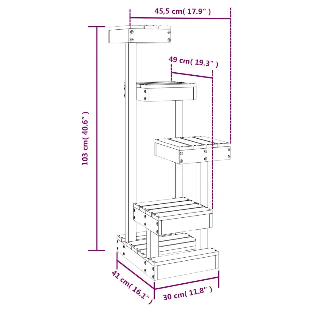 Albero per Gatti 45,5x49x103 cm in Legno Massello di Pino 824648