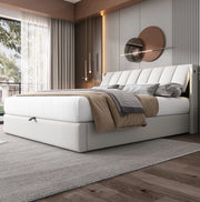 Letto contenitore 180x200 cm con LED; USB C e testiera regolabile; PU bianco