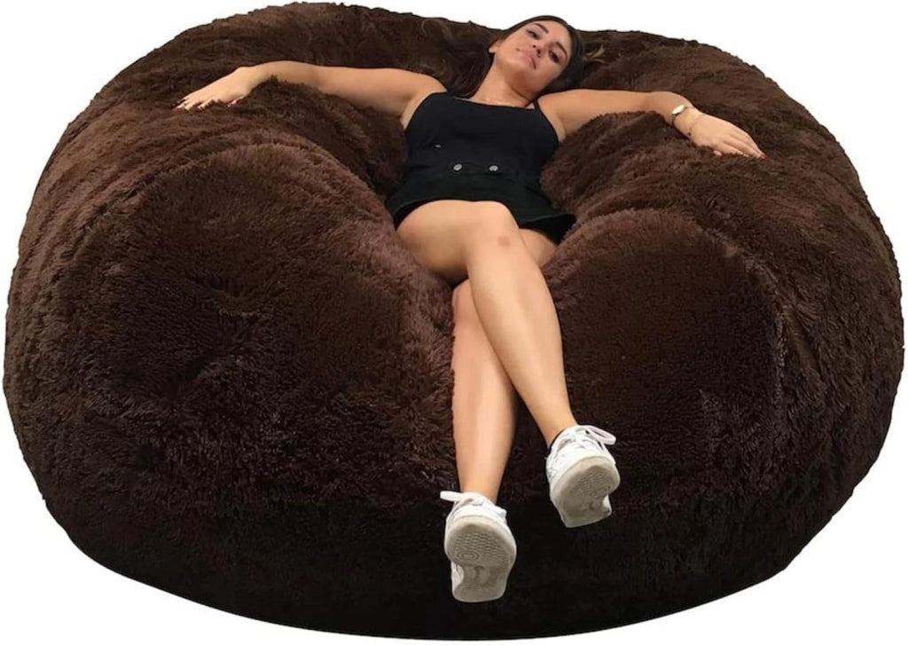 Pouf Poltrona a Sacco Gigante in Pelliccia Sintetica - Ultra Morbido e Confortevole - Fodera Lavabile - Imbottitura in Schiuma, Qualità Premium - Bean Bag XXL (140 cm, Grigio)