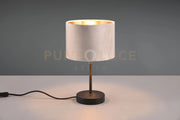 JULIETA LAMPADA DA TAVOLO METALLO NERO PARALUME VELLUTO TORTORA E ORO H. 30CM ATTACCO E27
