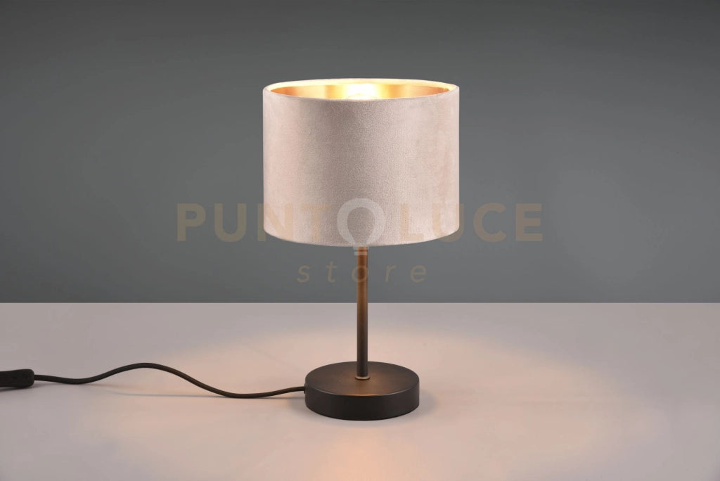 JULIETA LAMPADA DA TAVOLO METALLO NERO PARALUME VELLUTO TORTORA E ORO H. 30CM ATTACCO E27