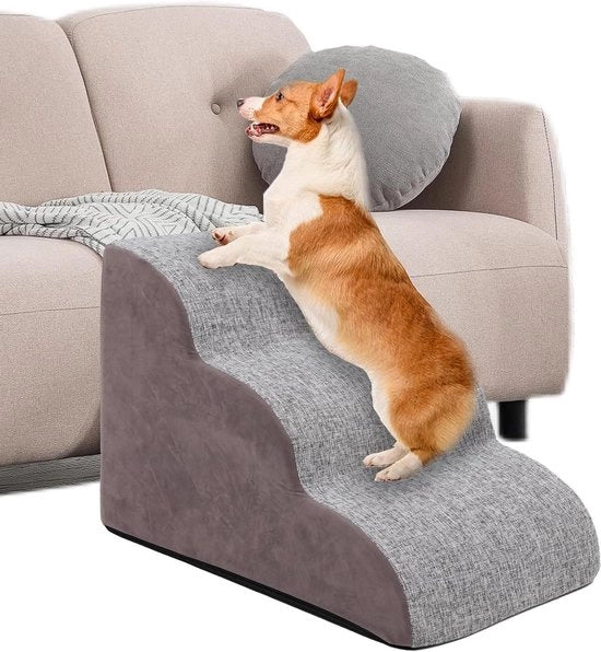 Scala a 3 gradini per cani e gatti piccoli - Sedia per cani e gatti in poliuretano di alta densità per letto alto - Scala per cani e gatti in colore grigio per interni