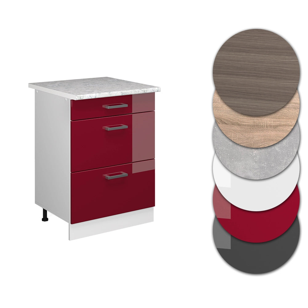 Vicco Base universale Rosso bordeaux lucido 60 cm con cassetti
