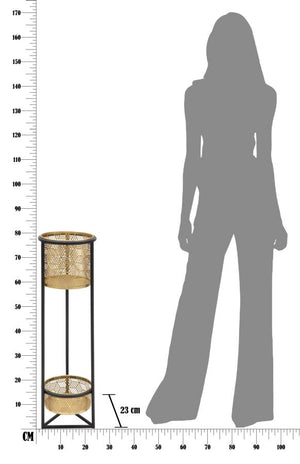 Porta Vasi Doppio Ø23x80 cm in Ferro Nero e Oro