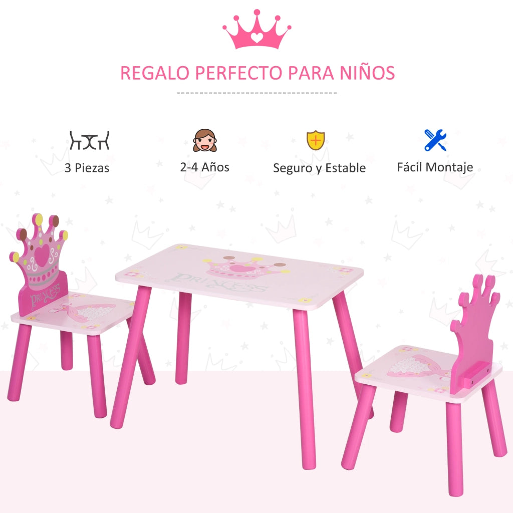 Tavolo per bambini con 2 sedie ¨C Zephmum ¨C Legno rosa 55x34x42 cm