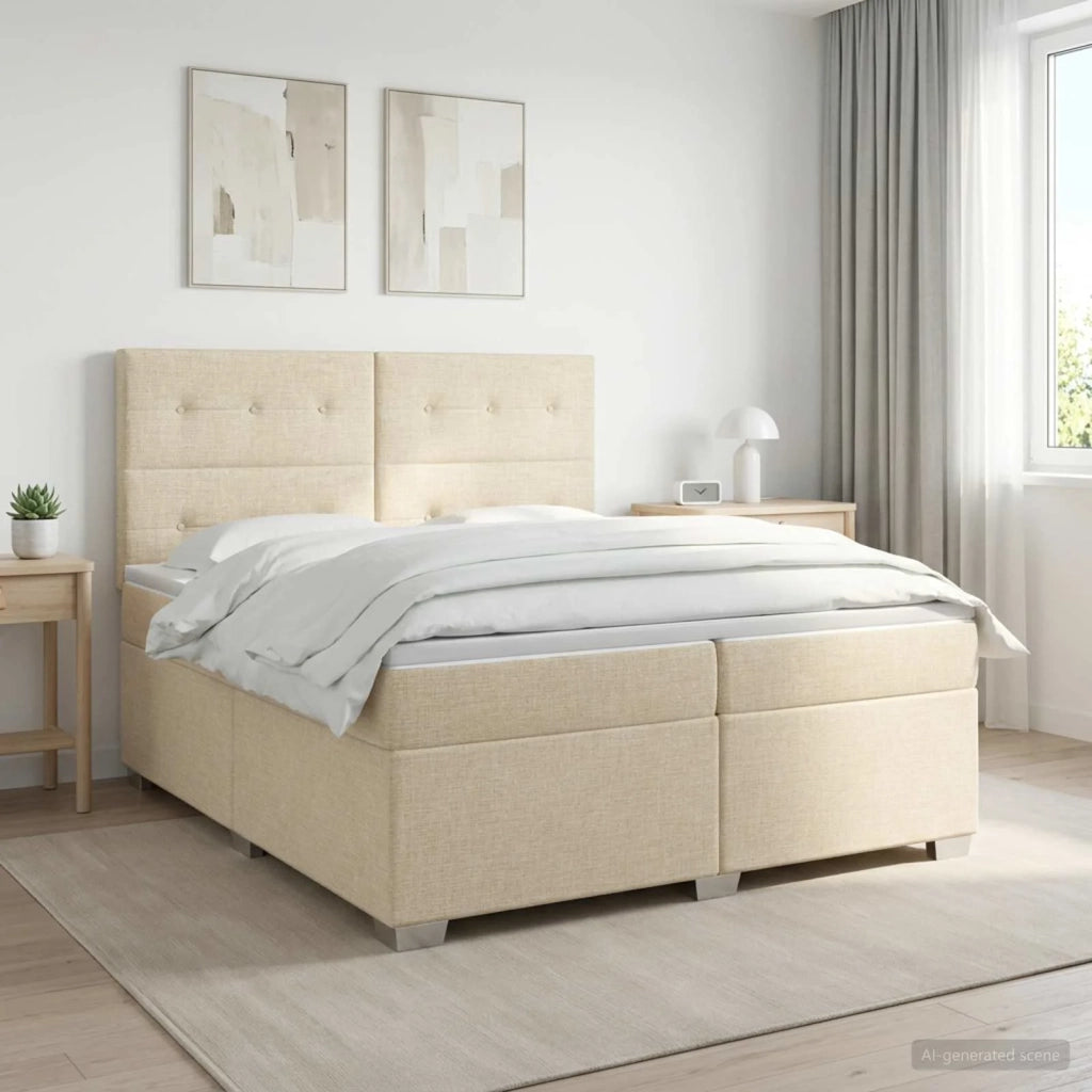 Letto box spring con materasso Crema 200 x 200 cm Tessuto 3453491