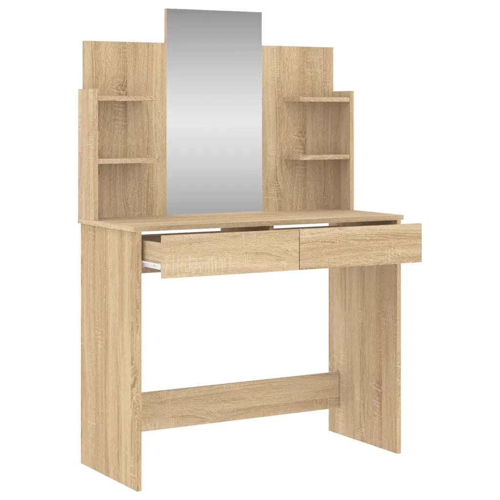 Toeletta con Specchio-Tavolo da Vanit¨¤ Rovere Sonoma 96x39x142 cm