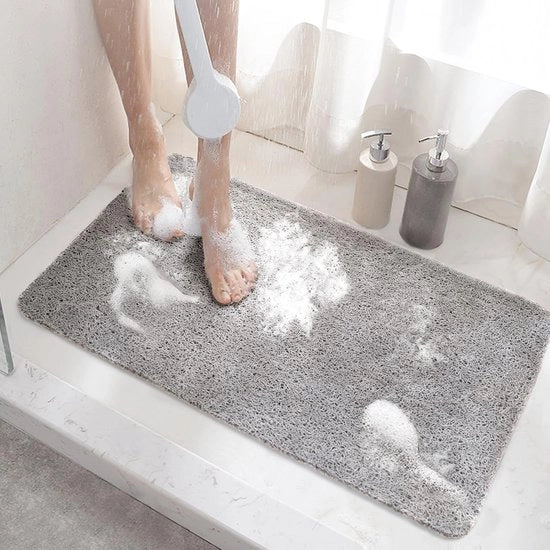 Douchemat Antislip 60 x 40 cm con scarico - Loofah PVC morbido - asciuga velocemente - grigio