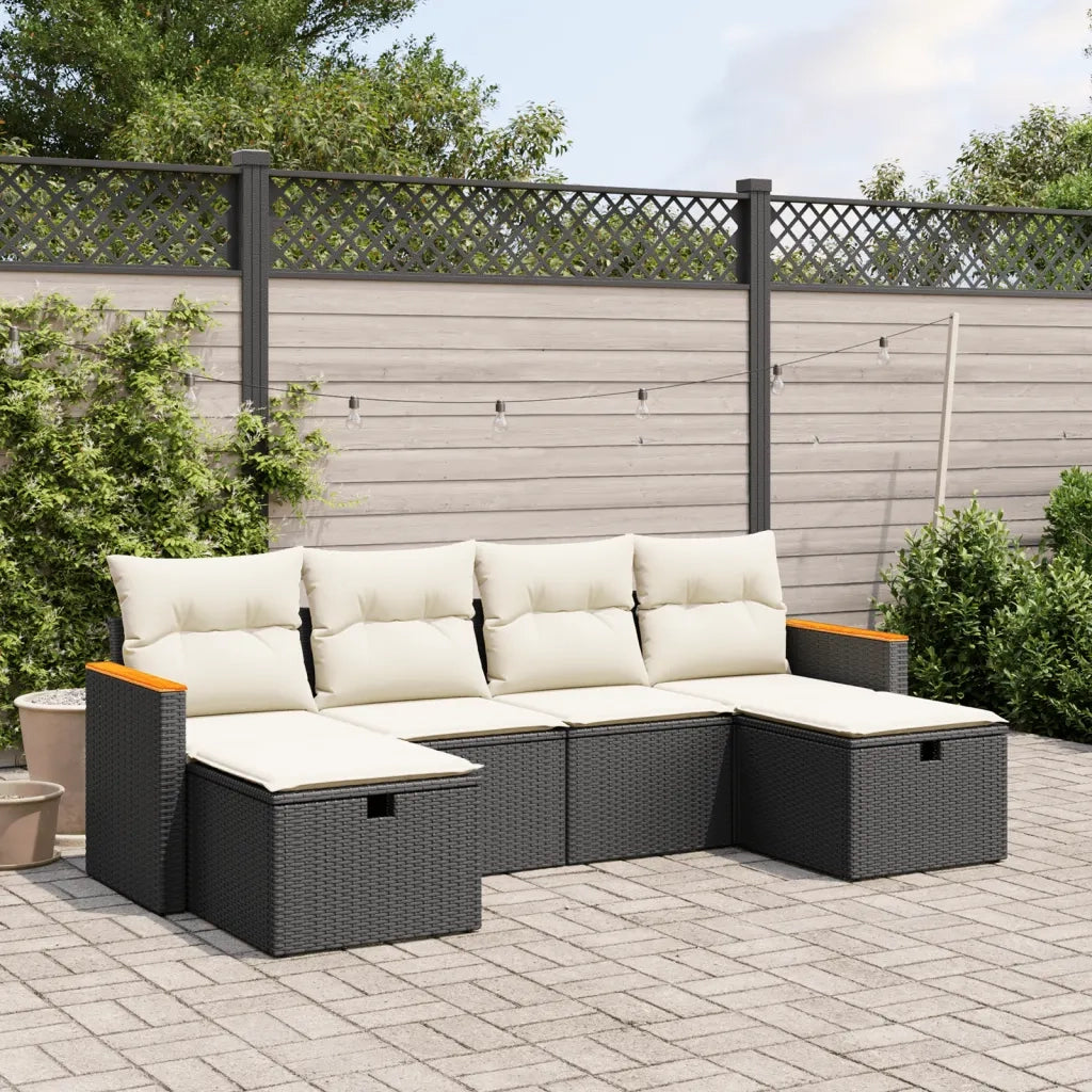 Set Divano da Giardino 6 pz | Set Salotto da Giardino con Cuscini Nero in Polyrattan