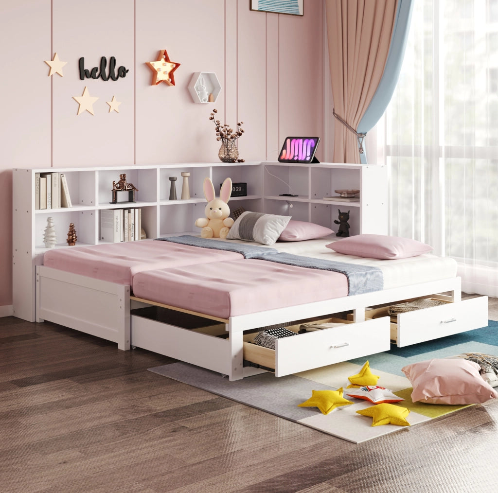 Letto multifunzione estraibile 90/180x190 cm in legno bianco
