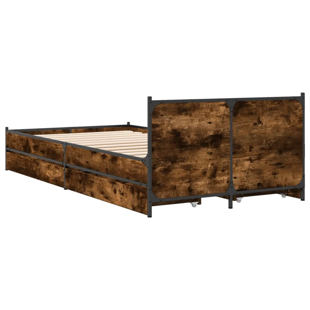 Letto singolo | Letto per adulti | Giroletto con Cassetti Rovere Fumo 75x190 cm Legno Multistrato