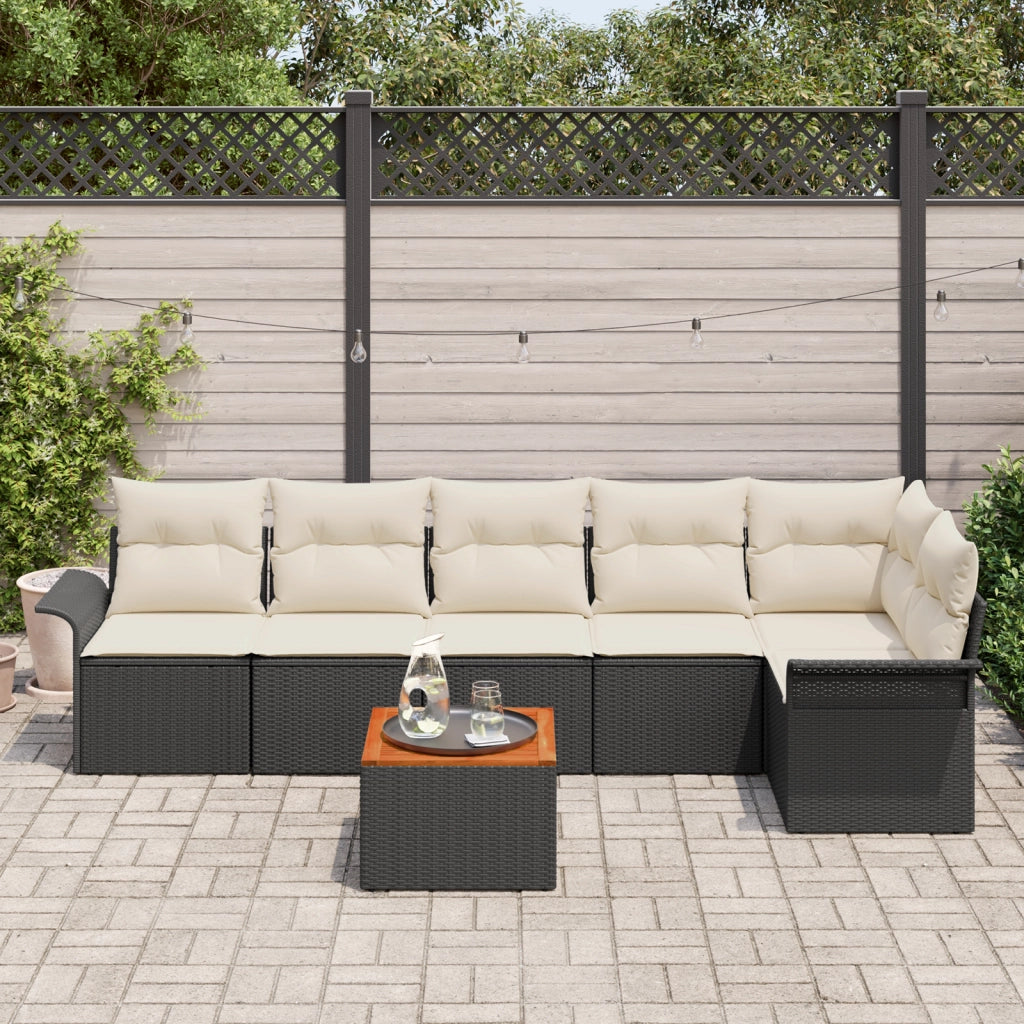 Set di SofÃ  da Giardino a 7 Pezzi con Cuscini Nero Polyrattan Acacia