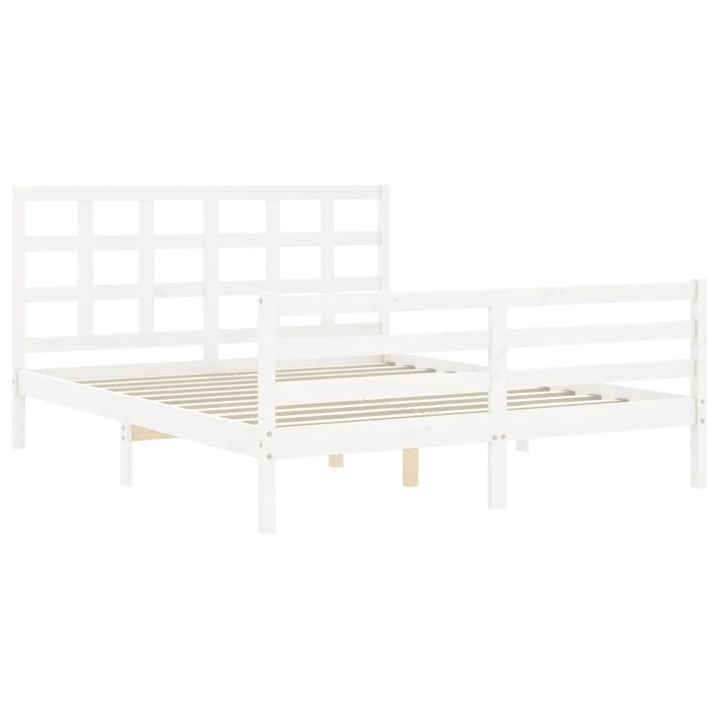 Giroletto con Testiera-Struttura Letto con testiera Bianco 160x200 cm Legno Massello 822104