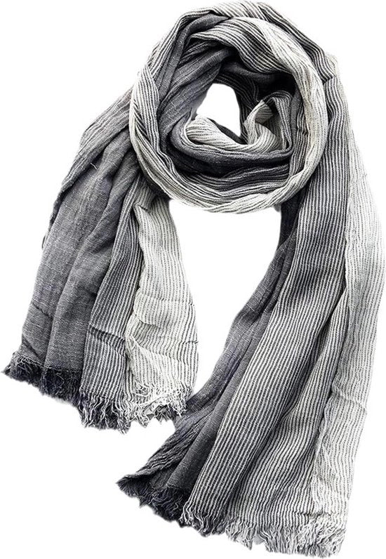 Omslagdoek estivo-autunnale - sciarpa di cotone con ciuffi - lunga sciarpa di cotone e lino a strisce - unisex (75 x 190 cm) - grigio scuro - 190*75cm
