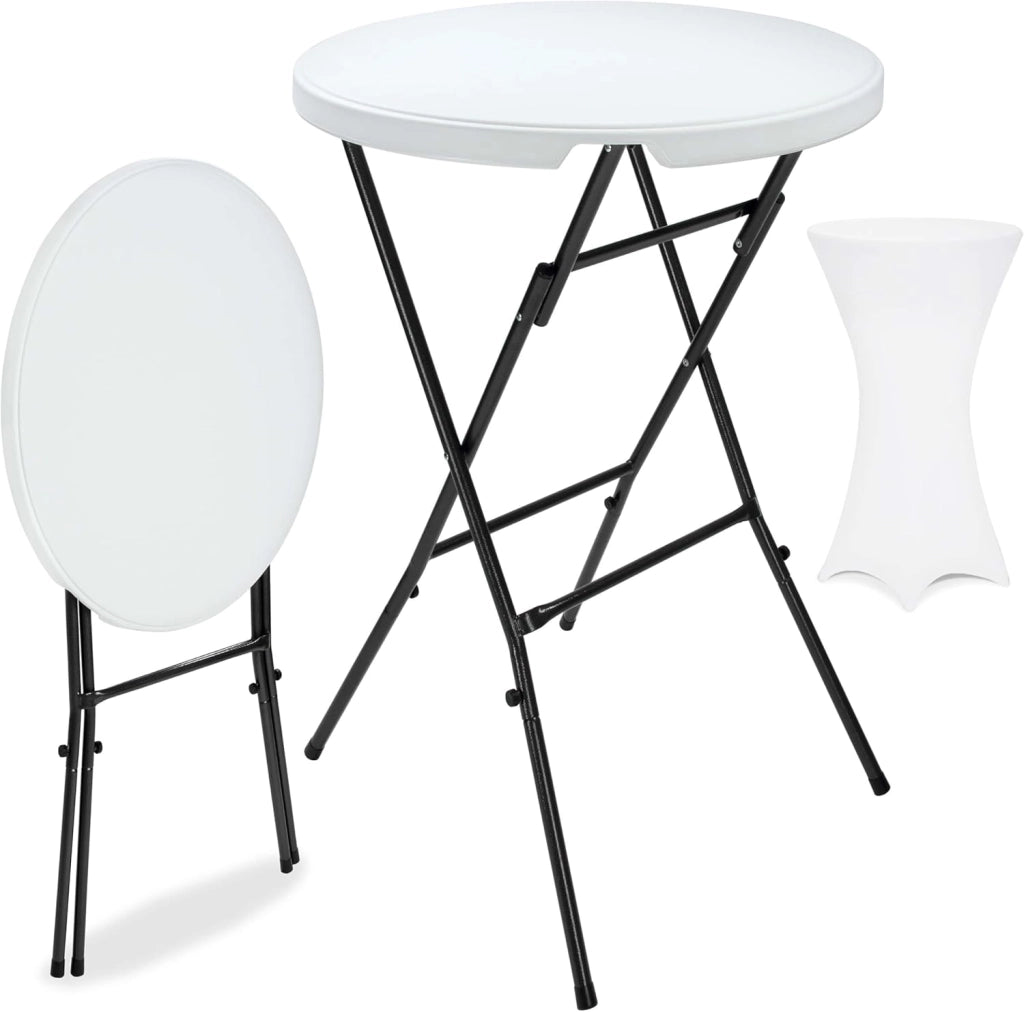 ® Tavolo Alto da Bar Ø 72cm con Copritavolo Pieghevole Altezza 110cm Interno Esterno Rotondo Giardino Feste Bistrot Metallo