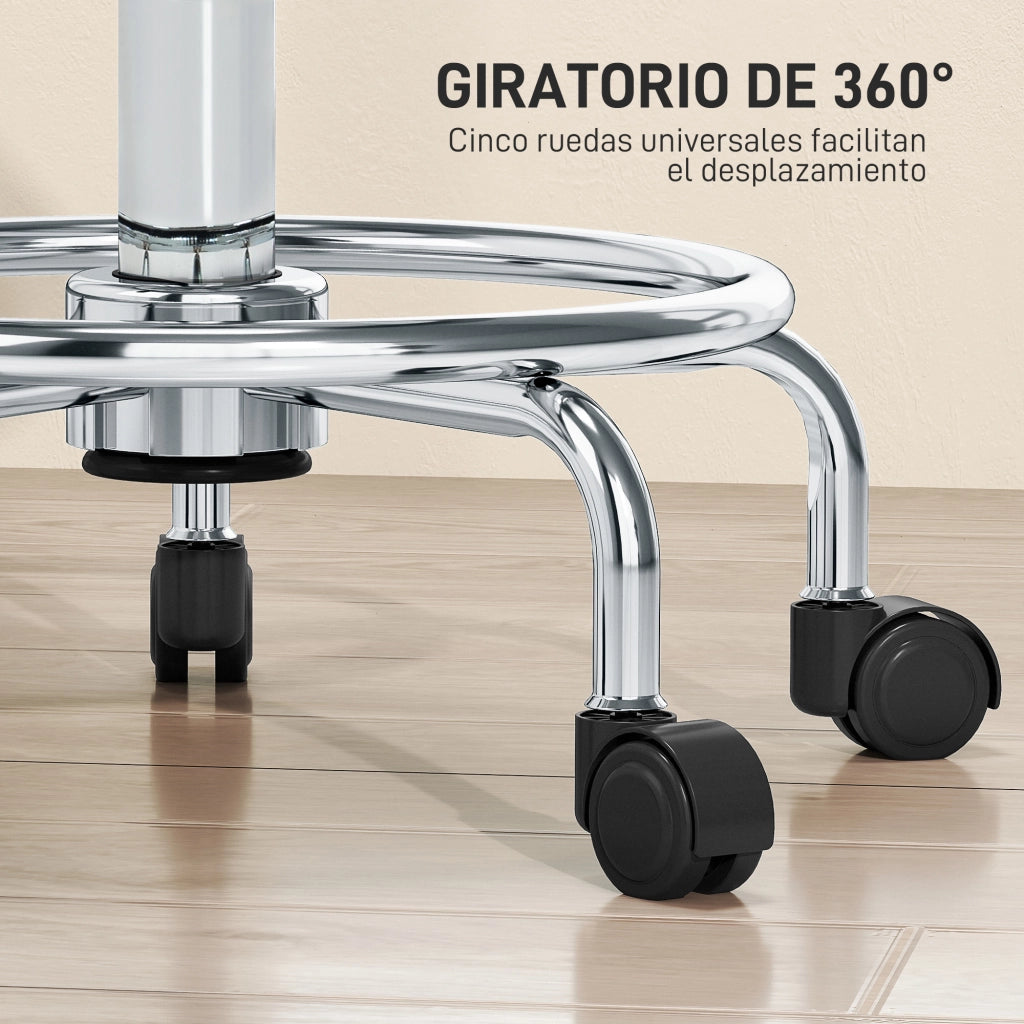 Sgabello Girevole Ajustable con Seduta Imbottita e Ruote ¨C zephmum ¨C 34x34x50-66 cm Bianco