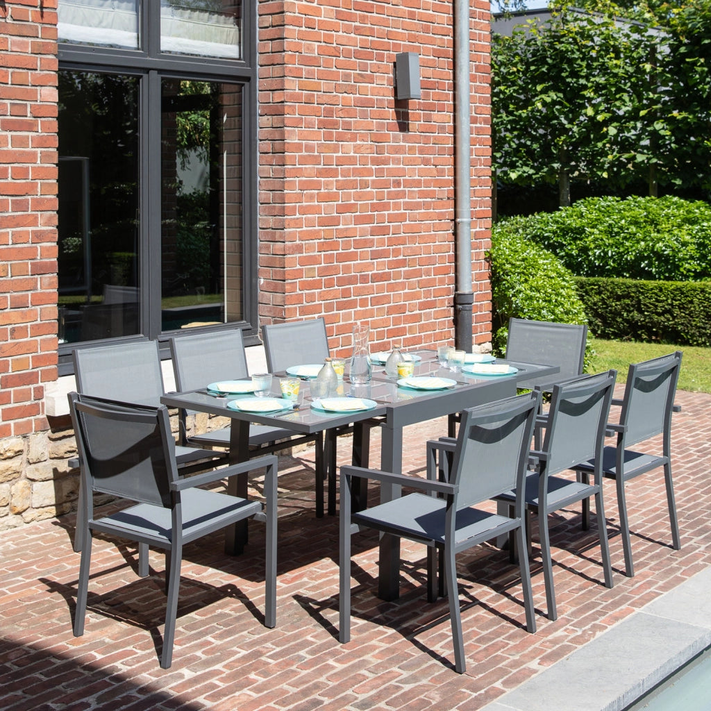 LAMPEDUSASet di mobili da giardino allungabili in textilene grigio 8 posti - alluminio antracite