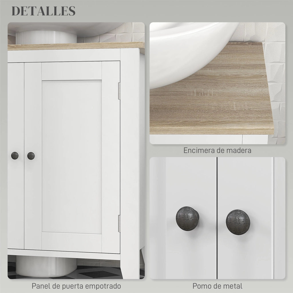 Mobile Bagno Sottolavabo con 2 Ante e Ripiano Regolabile ¨C zephmum ¨C 60x30x60 cm Bianco