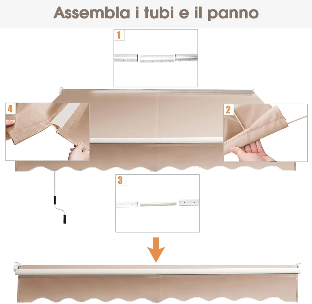 Tenda da Sole per Esterno Avvolgibile, Tenda da Sole a Bracci Estensibili con Telaio in Alluminio e Tettuccio Resistente al Sole e Impermeabile e Manovella (Beige, 295 x 250 cm)