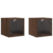 Set di 2 Comodini | Armadio da Notte | Mobiletto da notte con Ante in Vetro Rovere Marrone 35x37x35 cm