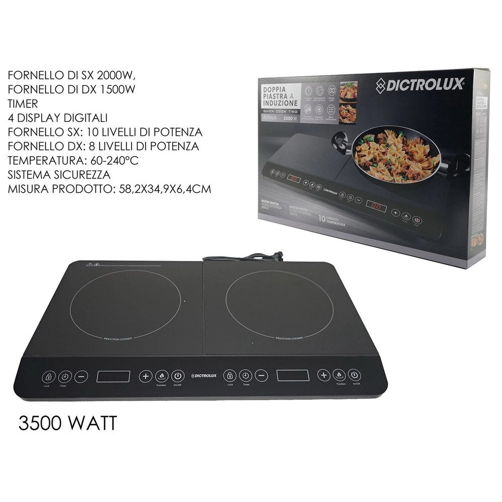 Trade Shop - Doppia Piastra Piano Cottura Ad Induzione Fornello Elettrico 3500w Cucina Nero Moderno -