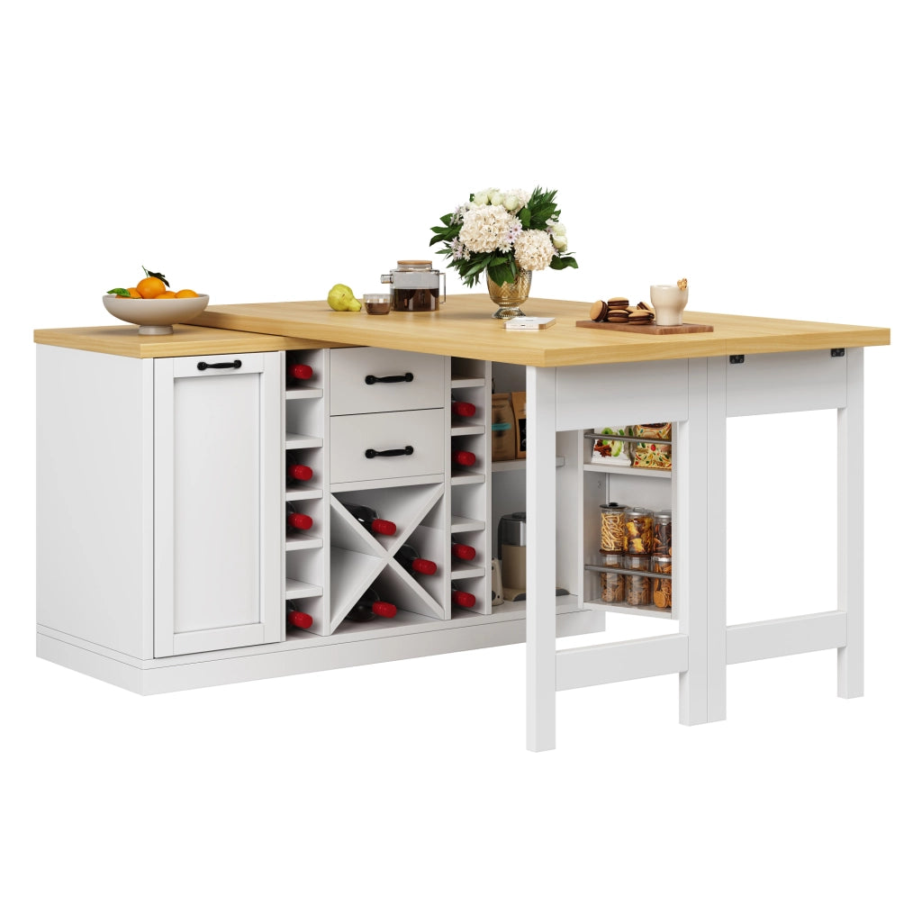 Isola cucina girevole 360° con contenitori, bianca