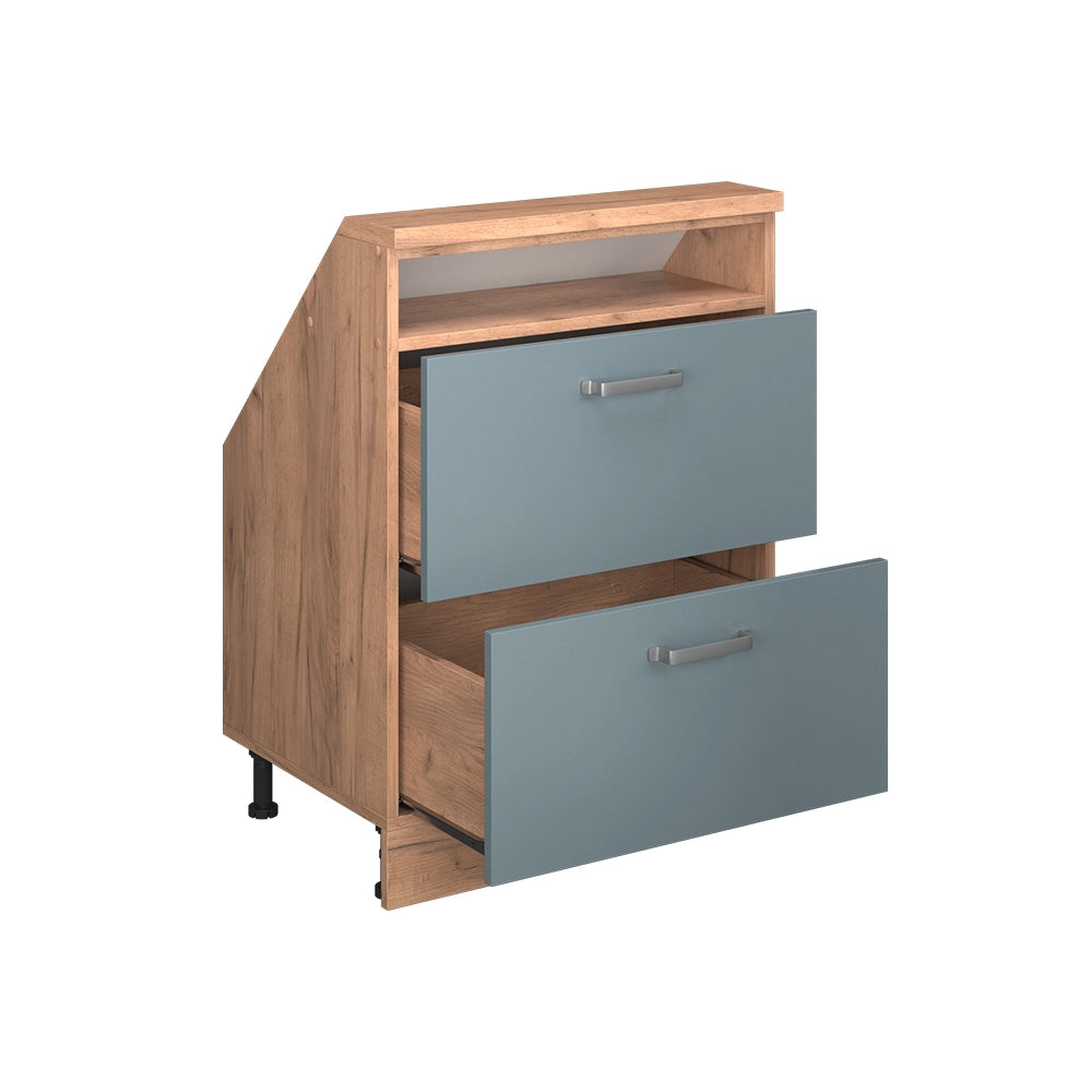 Mobile cucina sottotetto R-Line Grigio-blu/Rovere dorato 60 cm con 2 cassetti Vicco