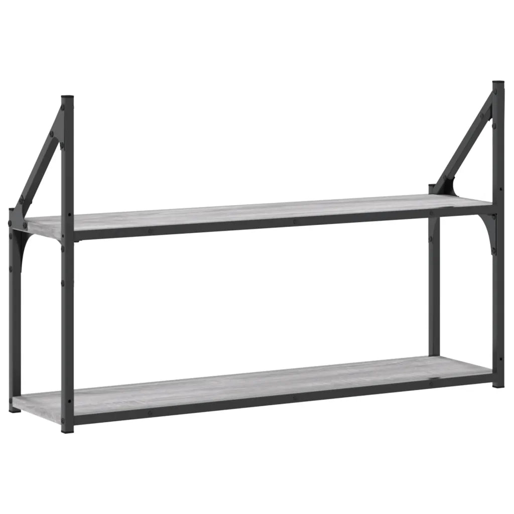 Scaffale Parete | Ripiano a parete | Mensola a parete 2 Ripiani Grigio Sonoma 80x21x51 cm Multistrato
