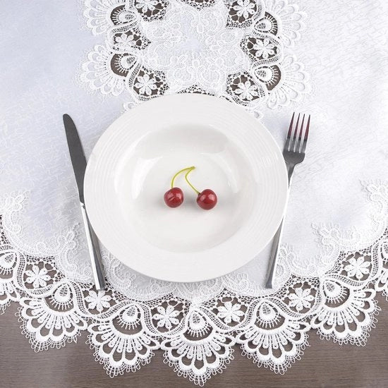 Decorazione per tavolo rotondo - bordo - tovaglia - doilie bianca - elegante copertura per tavolo - 73 cm - jacquard - copertura - isolamento - tavolo da pranzo - tovaglia per tavolo - copertura decorativa - adatto per tavoli rotondi