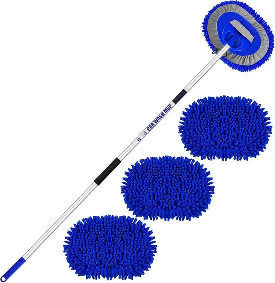 Pulitore auto 160 cm 63 pollici con manico telescopico, set di pulizia per camper, set di microfibre, set di pulitori auto per camion, caravan, auto, 2-in-1 antikras borsetta telescopica 160 cm.