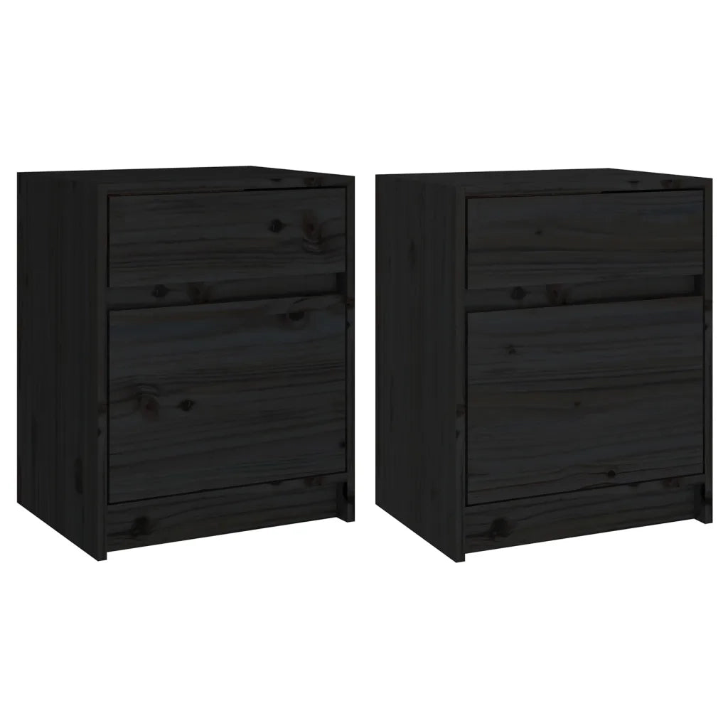 Comodini 2 pz Neri 40x31x50 cm in Legno Massello di Pino 808132