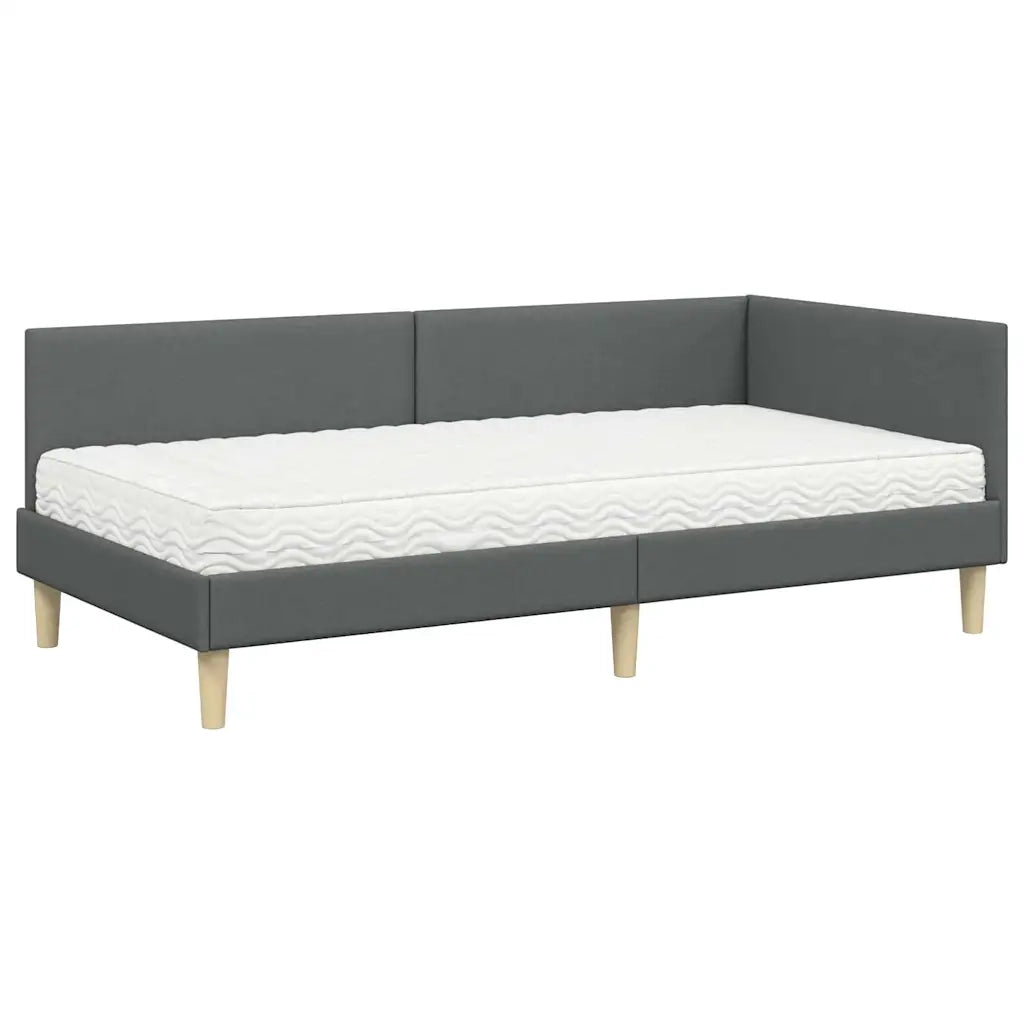Struttura Letto Angolare con Materasso 2 pcs Grigio Tessuto