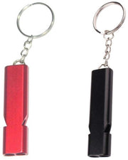 Due flauti di sopravvivenza, flauto metallico a doppia canna con molla e chiusura a chiave, flauto per arbitri, flauto di emergenza per soccorso, viaggi, sport, addestramento cani (nero+rosso)