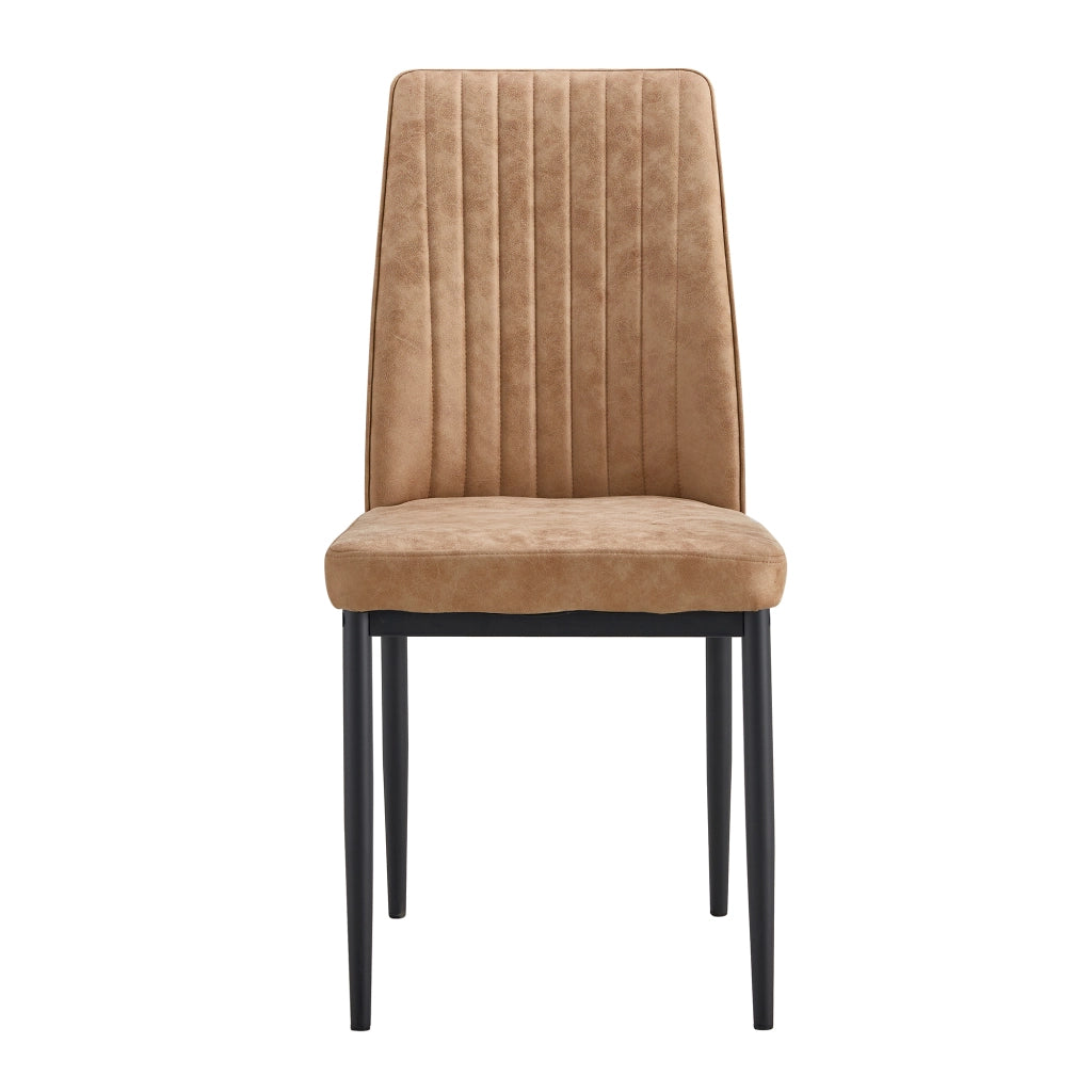 Set 4 Sedie da Pranzo ¨C MINIMAL ¨C Tessuto Tecnologico Marrone, Gambe in Metallo Nero
