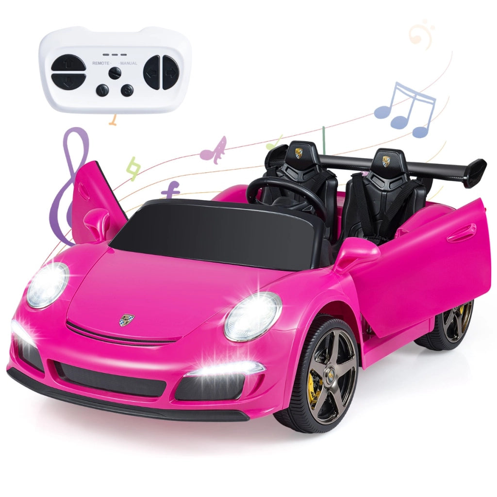 Auto a pedali elettrica per bambini veicolo 12V telecomando genitori, Auto a pedali per bambini con luci e clacson Rosa